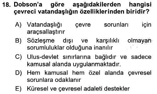 Çevre Sosyolojisi 2023-2024 Yaz Okulu Sınavı - 18. soru