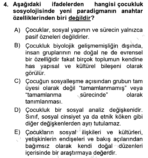 Çocukluk Sosyolojisi 2021-2022 Ara Sınav - 4. soru