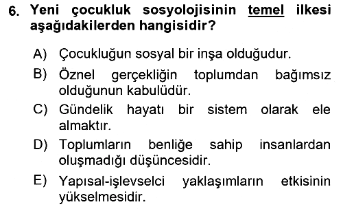Çocukluk Sosyolojisi 2021-2022 Ara Sınav - 6. soru