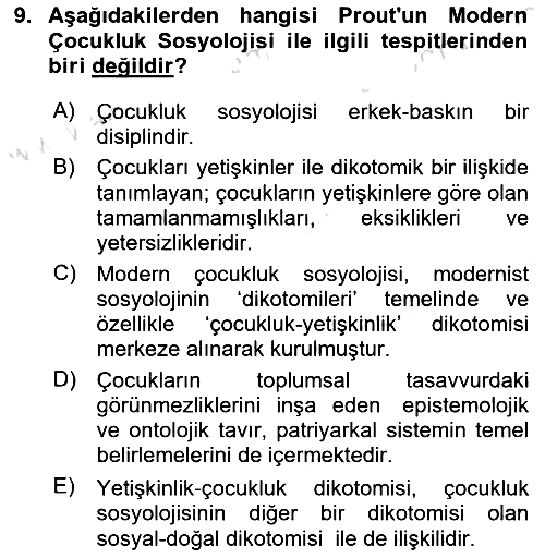 Çocukluk Sosyolojisi 2021-2022 Ara Sınav - 9. soru