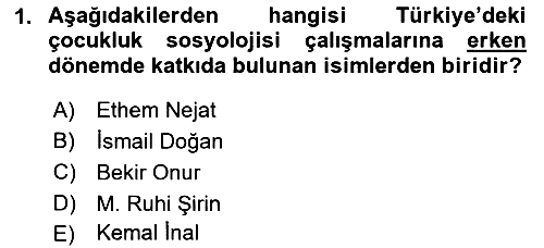 Çocukluk Sosyolojisi 2022-2023 Yaz Okulu Sınavı - 1. soru
