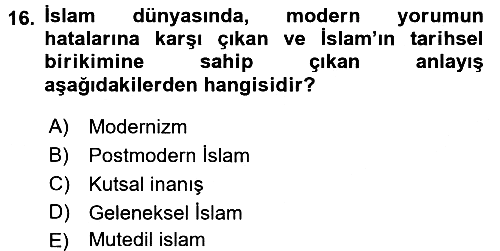 Din ve Toplum 2016-2017 3 Ders Sınavı - 16. soru