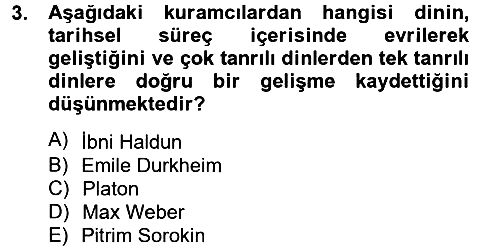 Din ve Toplum 2012-2013 Ara Sınav - 3. soru
