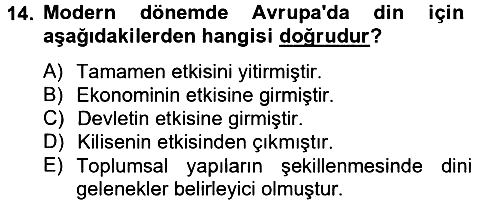 Din ve Toplum 2012-2013 Ara Sınav - 14. soru