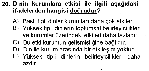 Din ve Toplum 2012-2013 Ara Sınav - 20. soru