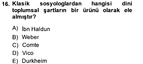 Din ve Toplum 2014-2015 Ara Sınav - 16. soru