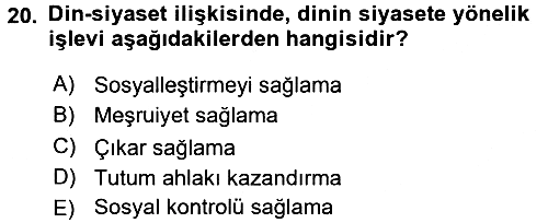 Din ve Toplum 2015-2016 Ara Sınav - 20. soru