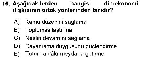 Din ve Toplum 2016-2017 Ara Sınav - 16. soru