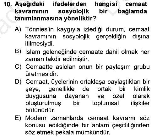 Din ve Toplum 2012-2013 Dönem Sonu Sınavı - 10. soru