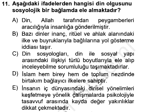 Din ve Toplum 2012-2013 Dönem Sonu Sınavı - 11. soru