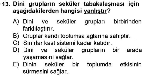 Din ve Toplum 2012-2013 Dönem Sonu Sınavı - 13. soru
