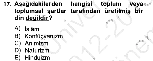 Din ve Toplum 2012-2013 Dönem Sonu Sınavı - 17. soru