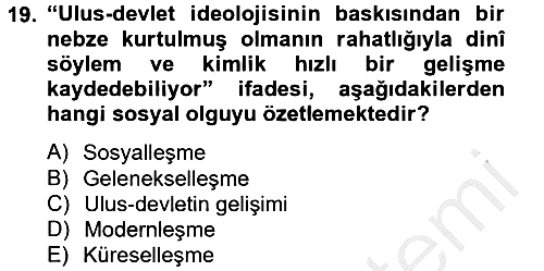 Din ve Toplum 2012-2013 Dönem Sonu Sınavı - 19. soru