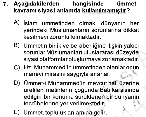 Din ve Toplum 2013-2014 Dönem Sonu Sınavı - 7. soru
