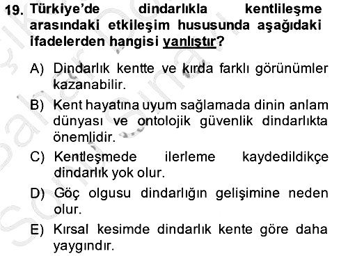 Din ve Toplum 2013-2014 Dönem Sonu Sınavı - 19. soru
