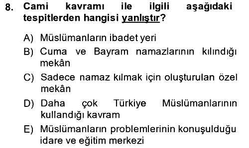 Din ve Toplum 2014-2015 Dönem Sonu Sınavı - 8. soru