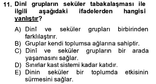 Din ve Toplum 2014-2015 Dönem Sonu Sınavı - 11. soru