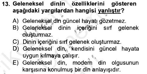 Din ve Toplum 2014-2015 Dönem Sonu Sınavı - 13. soru