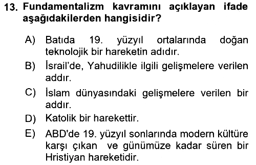 Din ve Toplum 2015-2016 Dönem Sonu Sınavı - 13. soru