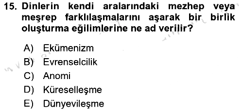Din ve Toplum 2015-2016 Dönem Sonu Sınavı - 15. soru