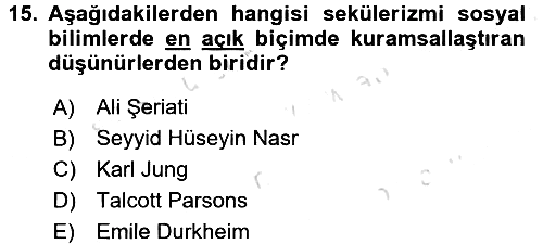Din ve Toplum 2016-2017 Dönem Sonu Sınavı - 15. soru