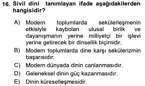 Din ve Toplum 2016-2017 Dönem Sonu Sınavı - 16. soru