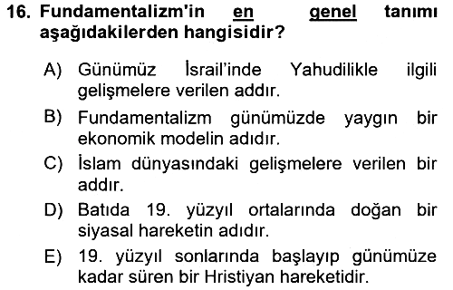 Din ve Toplum 2017-2018 Dönem Sonu Sınavı - 16. soru