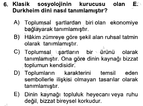 Din ve Toplum 2021-2022 Dönem Sonu Sınavı - 6. soru