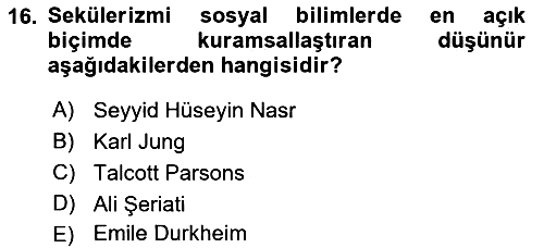 Din ve Toplum 2021-2022 Dönem Sonu Sınavı - 16. soru
