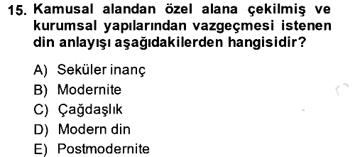 Din ve Toplum 2014-2015 Tek Ders Sınavı - 15. soru