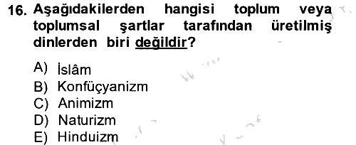Din ve Toplum 2014-2015 Tek Ders Sınavı - 16. soru