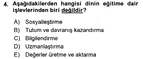 Din ve Toplum 2015-2016 Tek Ders Sınavı - 4. soru
