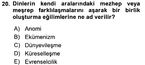Din ve Toplum 2015-2016 Tek Ders Sınavı - 20. soru
