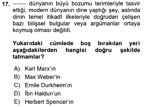 Din ve Toplum 2018-2019 Yaz Okulu Sınavı - 17. soru