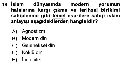 Din ve Toplum 2018-2019 Yaz Okulu Sınavı - 19. soru