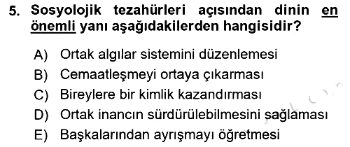 Din ve Toplum 2021-2022 Yaz Okulu Sınavı - 5. soru