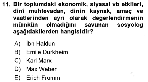 Din ve Toplum 2021-2022 Yaz Okulu Sınavı - 11. soru