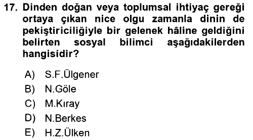 Din ve Toplum 2023-2024 Yaz Okulu Sınavı - 17. soru