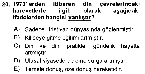 Din ve Toplum 2024-2025 Yaz Okulu Sınavı - 20. soru