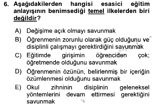 Eğitim Felsefesi 2016-2017 3 Ders Sınavı - 6. soru