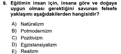 Eğitim Felsefesi 2016-2017 3 Ders Sınavı - 9. soru