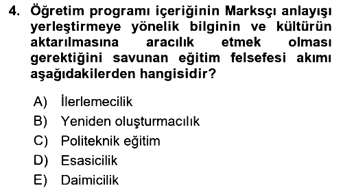 Eğitim Felsefesi 2017-2018 3 Ders Sınavı - 4. soru