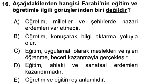 Eğitim Felsefesi 2017-2018 3 Ders Sınavı - 16. soru