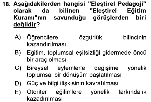Eğitim Felsefesi 2017-2018 3 Ders Sınavı - 18. soru