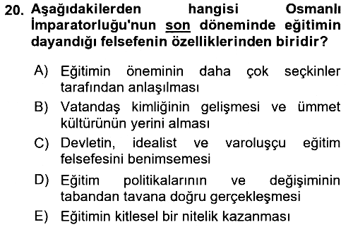 Eğitim Felsefesi 2017-2018 3 Ders Sınavı - 20. soru