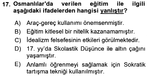 Eğitim Felsefesi 2018-2019 3 Ders Sınavı - 17. soru