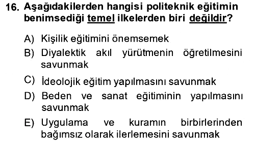 Eğitim Felsefesi 2013-2014 Ara Sınav - 16. soru