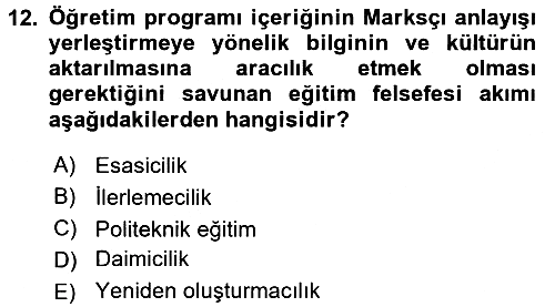 Eğitim Felsefesi 2015-2016 Ara Sınav - 12. soru