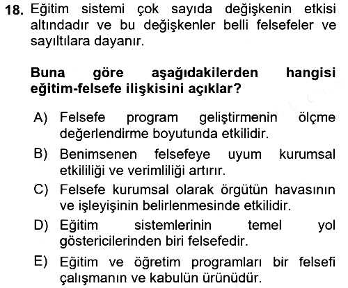 Eğitim Felsefesi 2015-2016 Ara Sınav - 18. soru