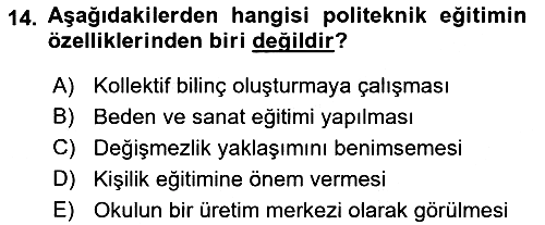 Eğitim Felsefesi 2016-2017 Ara Sınav - 14. soru